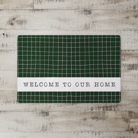 Dark Green and White Pencil Grid Floor Mat
